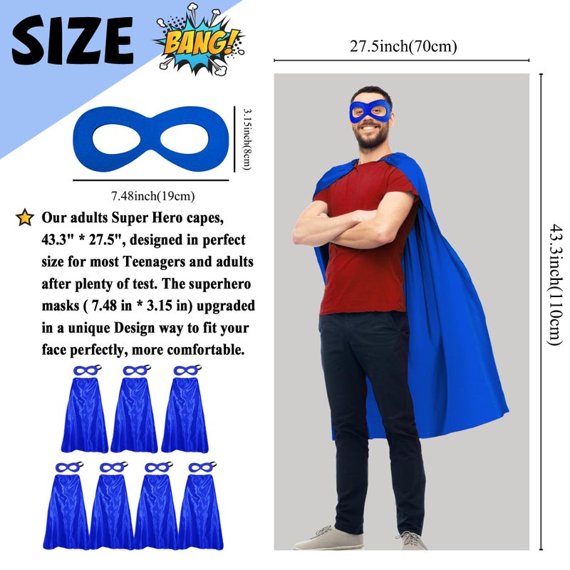 D.Q.Z Superhero Capes and Masks for Adults Bulk-Men Women Super Hero Costume Halloween Dress Up Party Favors -7 Pack (Blue) - Image 5
